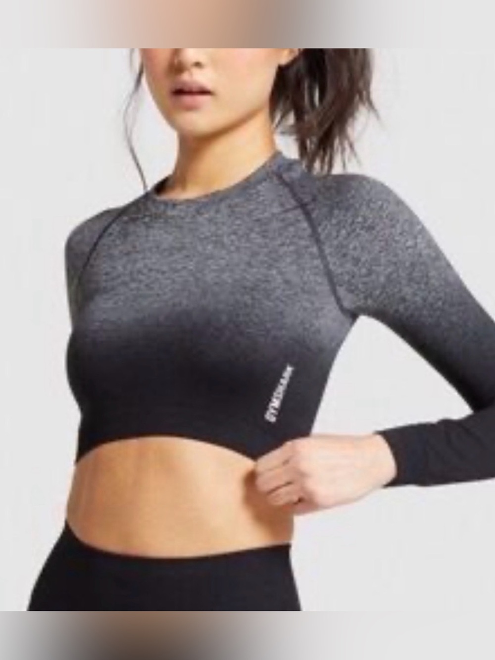 Gymshark Ombre Gray to Black Long Sleeve Crop Top and Leggings Set
